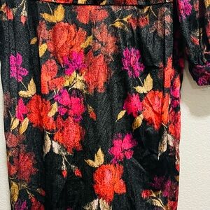 Glamour Floral Long Sleeve Dress - Black, Red, Pink, Gold